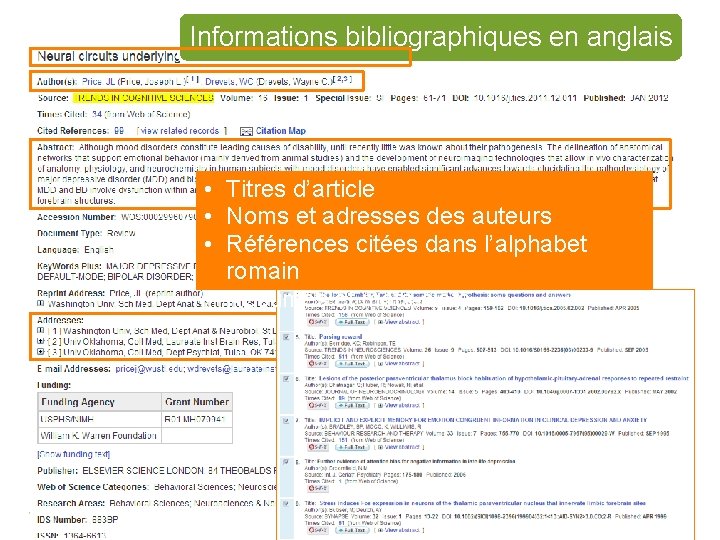 Informations bibliographiques en anglais • Titres d’article • Noms et adresses des auteurs • Informations bibliographiques en anglais • Titres d’article • Noms et adresses des auteurs •