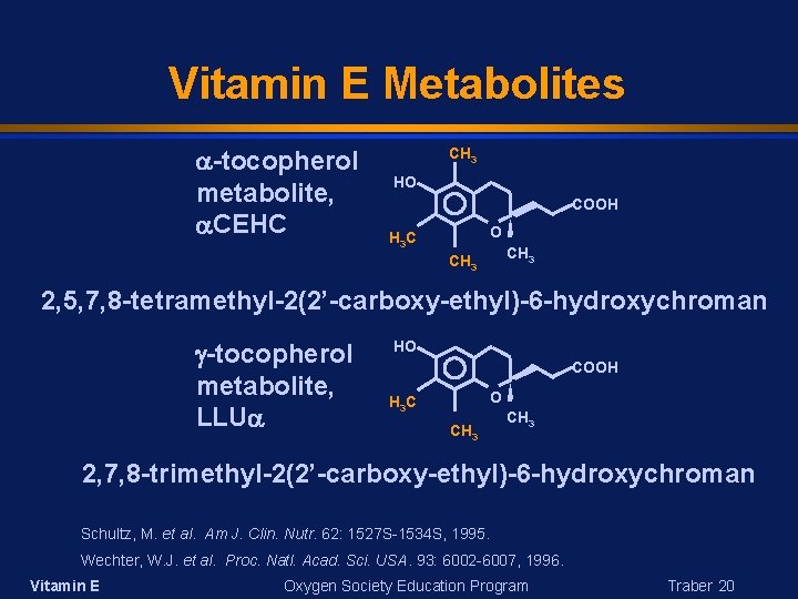 Vitamin E Metabolites -tocopherol metabolite, CEHC CH 3 HO COOH O H 3 C