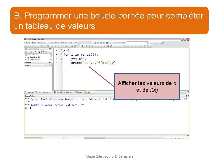 b) Programmer unebornée boucle bornée B. Programmer une boucle pour compléter un tableau de