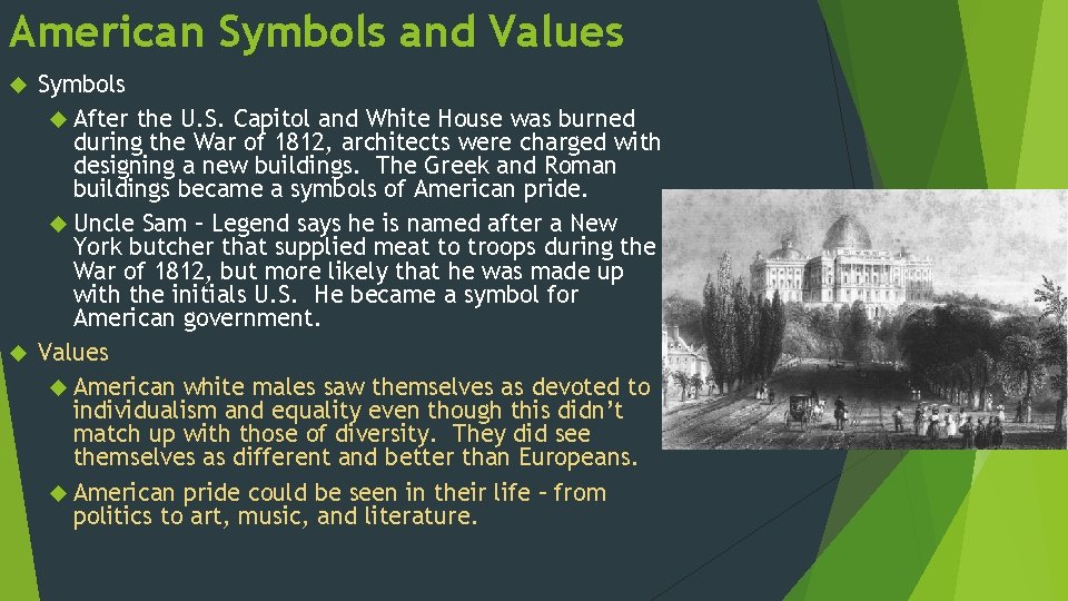 American Symbols and Values Symbols After the U. S. Capitol and White House was