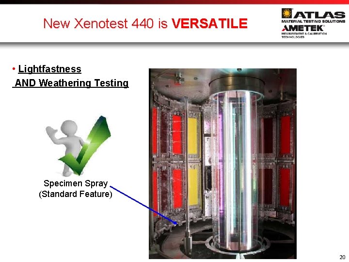 New Xenotest 440 is VERSATILE • Lightfastness AND Weathering Testing Specimen Spray (Standard Feature)