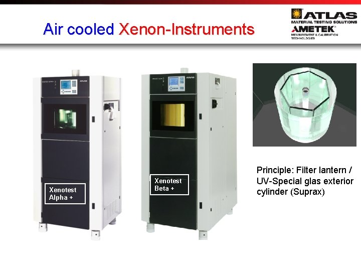 Air cooled Xenon-Instruments Xenotest Alpha + Xenotest Beta + Principle: Filter lantern / UV-Special