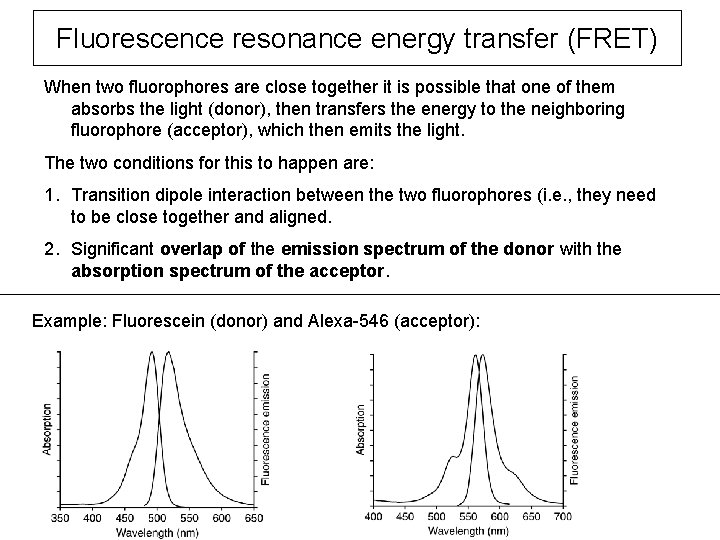 Fluorescence resonance energy transfer (FRET) When two fluorophores are close together it is possible Fluorescence resonance energy transfer (FRET) When two fluorophores are close together it is possible