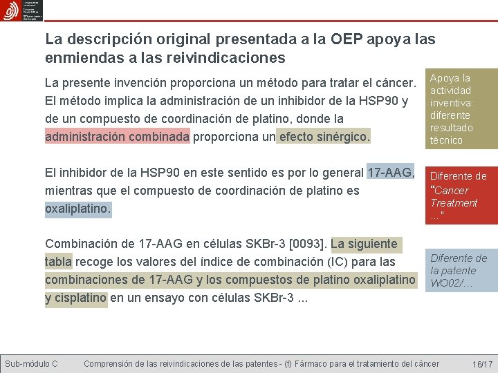 La descripción original presentada a la OEP apoya las enmiendas a las reivindicaciones La