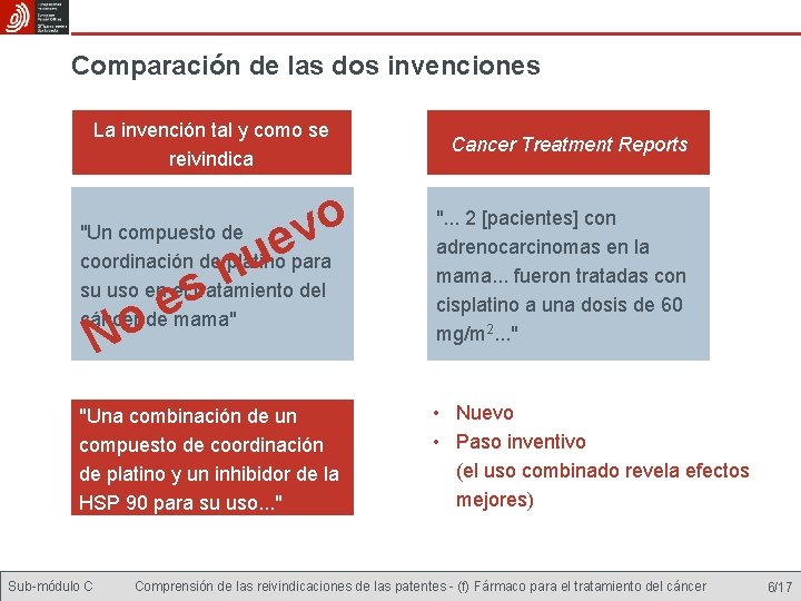 Comparación de las dos invenciones La invención tal y como se reivindica vo Cancer