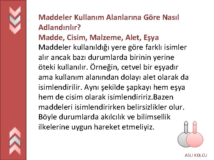 Maddeler Kullanım Alanlarına Göre Nasıl Adlandırılır? Madde, Cisim, Malzeme, Alet, Eşya Maddeler kullanıldığı yere