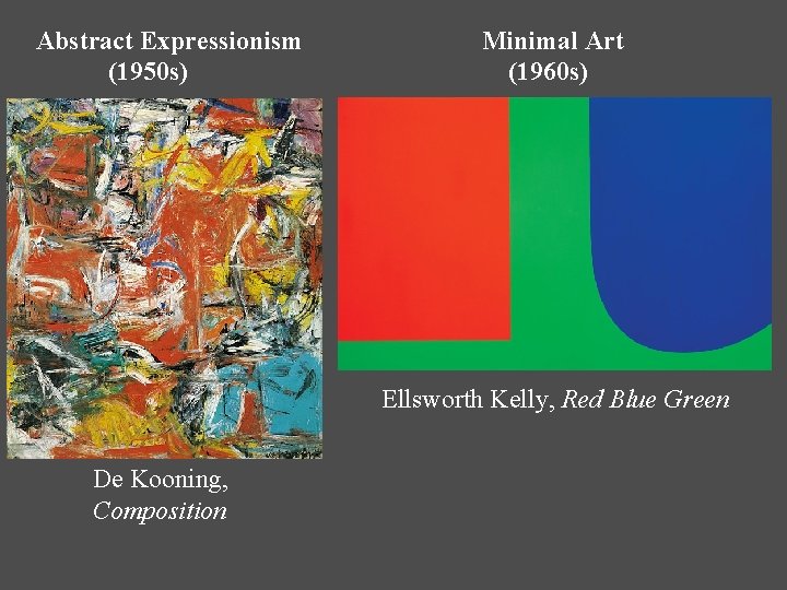 Abstract Expressionism (1950 s) Minimal Art (1960 s) Ellsworth Kelly, Red Blue Green De