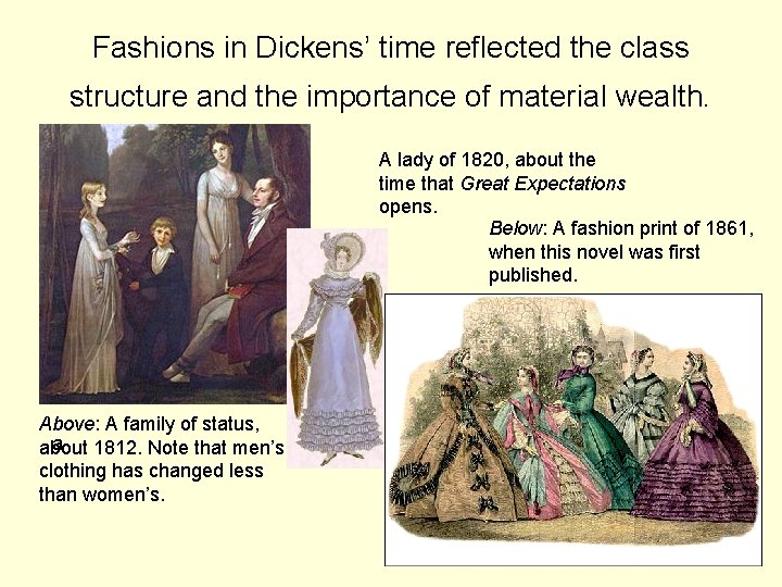 Fashions in Dickens’ time reflected the class structure and the importance of material wealth.