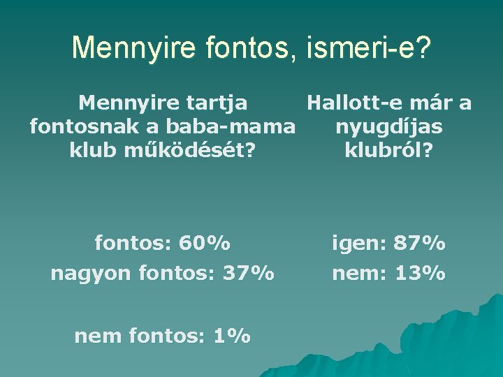 Mennyire fontos, ismeri-e? Mennyire tartja Hallott-e már a fontosnak a baba-mama nyugdíjas klub működését?