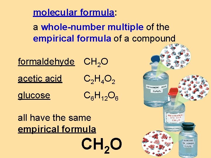 Percent Composition and Chemical Formulas > molecular formula: a whole-number multiple of the empirical Percent Composition and Chemical Formulas > molecular formula: a whole-number multiple of the empirical