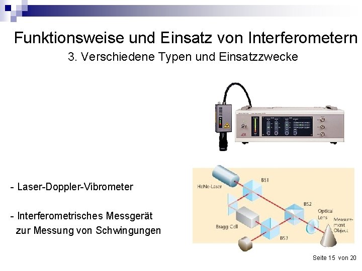 Funktionsweise und Einsatz von Interferometern 3. Verschiedene Typen und Einsatzzwecke - Laser-Doppler-Vibrometer - Interferometrisches