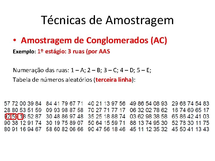 Técnicas de Amostragem • Amostragem de Conglomerados (AC) Exemplo: 1º estágio: 3 ruas (por Técnicas de Amostragem • Amostragem de Conglomerados (AC) Exemplo: 1º estágio: 3 ruas (por