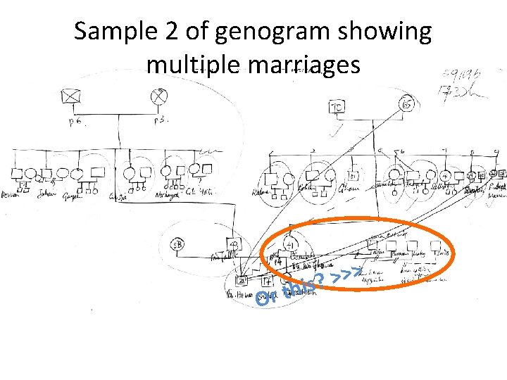 Sample 2 of genogram showing multiple marriages > > > ? s i h