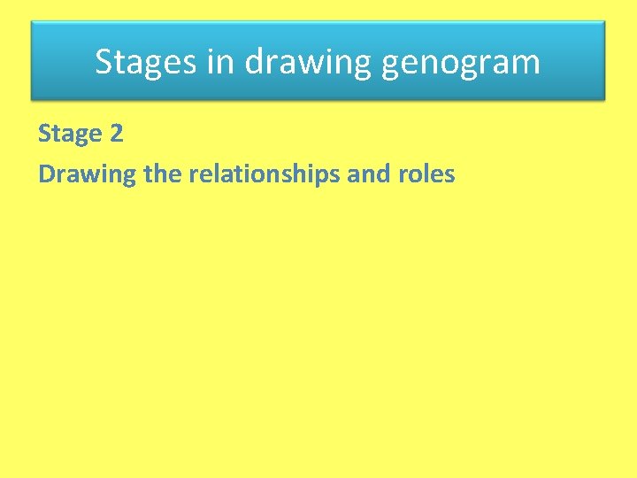 Stages in genogram drawing Stages in drawing genogram Stage 2 Drawing the relationships and