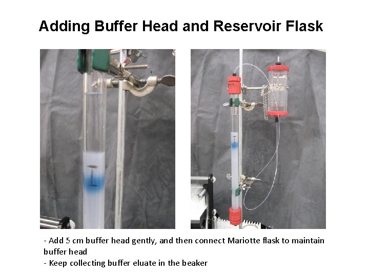Adding Buffer Head and Reservoir Flask - Add 5 cm buffer head gently, and