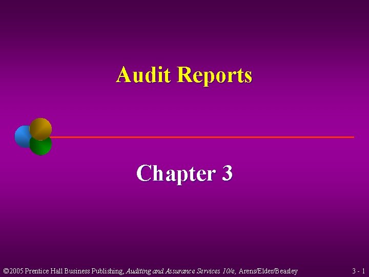 Audit Reports Chapter 3 © 2005 Prentice Hall Business Publishing, Auditing and Assurance Services