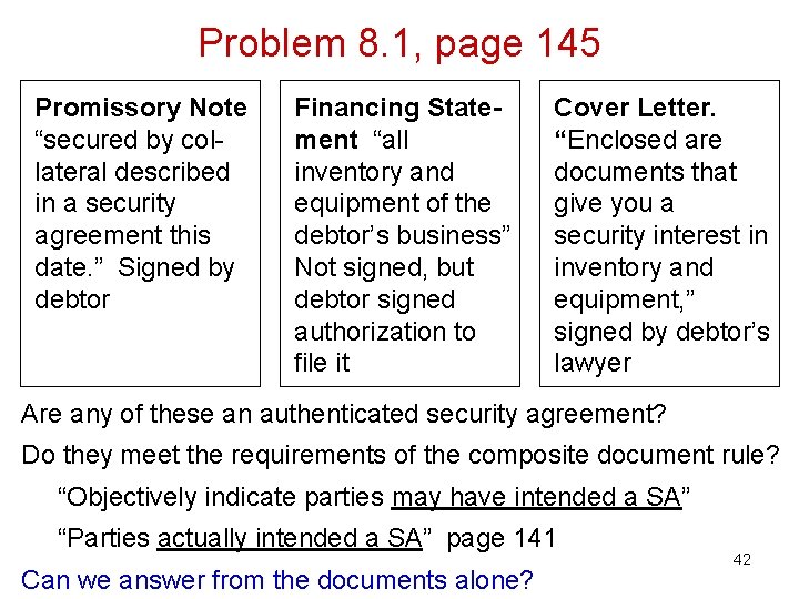 Problem 8. 1, page 145 Promissory Note “secured by collateral described in a security