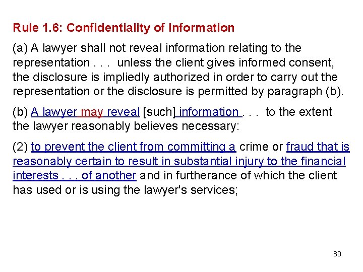 Rule 1. 6: Confidentiality of Information (a) A lawyer shall not reveal information relating