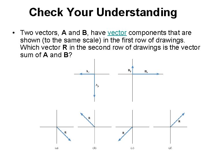 Check Your Understanding • Two vectors, A and B, have vector components that are