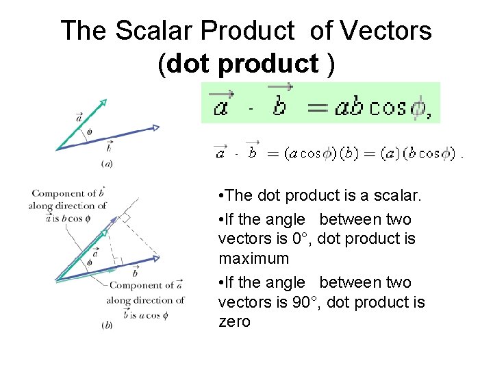 The Scalar Product of Vectors (dot product ) • The dot product is a