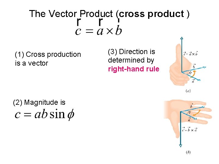 The Vector Product (cross product ) (1) Cross production is a vector (2) Magnitude