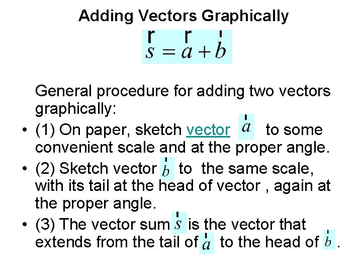 Adding Vectors Graphically General procedure for adding two vectors graphically: • (1) On paper,