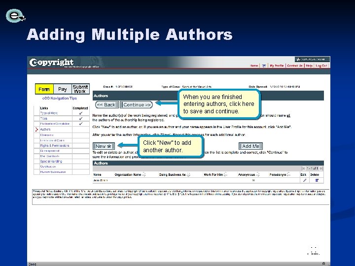 Adding Multiple Authors When you are finished entering authors, click here to save and Adding Multiple Authors When you are finished entering authors, click here to save and