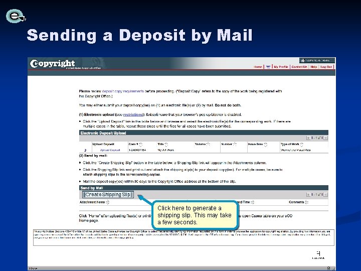 Sending a Deposit by Mail Click here to generate a shipping slip. This may Sending a Deposit by Mail Click here to generate a shipping slip. This may