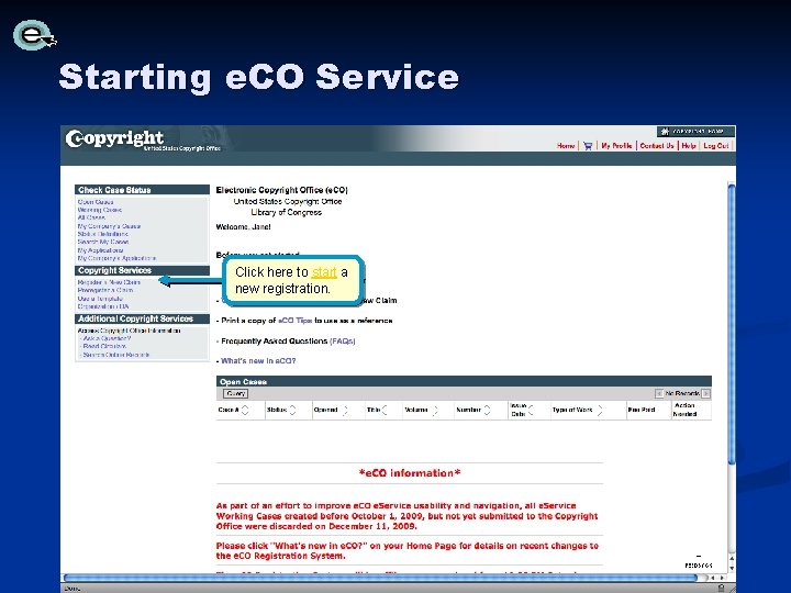 Starting e. CO Service Click here to start a new registration. Starting e. CO Service Click here to start a new registration.