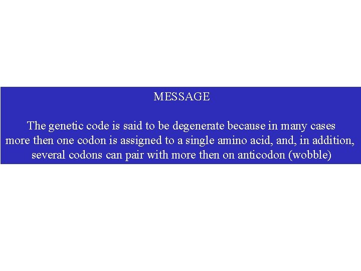 MESSAGE The genetic code is said to be degenerate because in many cases more