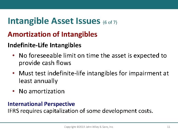 Intangible Asset Issues (6 of 7) Amortization of Intangibles Indefinite-Life Intangibles • No foreseeable