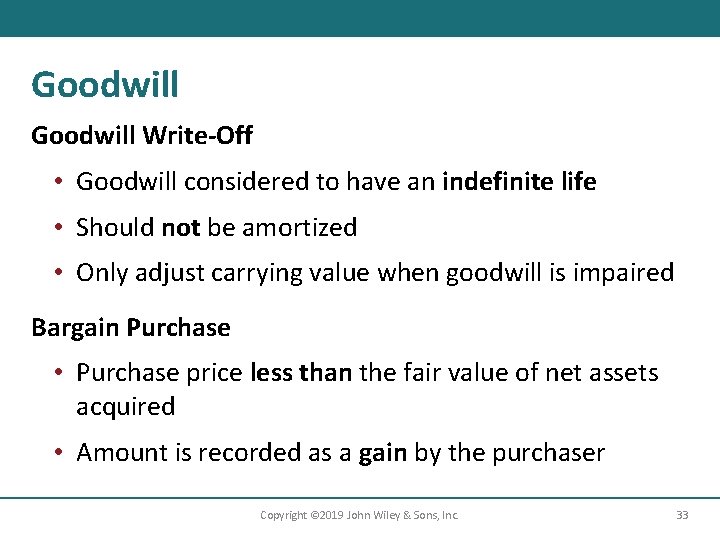 Goodwill Write-Off • Goodwill considered to have an indefinite life • Should not be