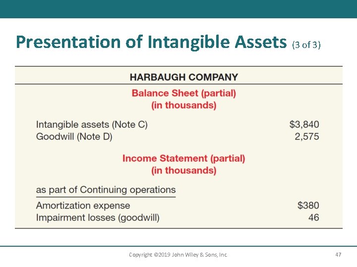 Presentation of Intangible Assets (3 of 3) Copyright © 2019 John Wiley & Sons,
