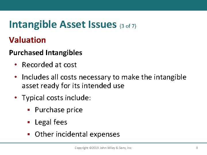 Intangible Asset Issues (3 of 7) Valuation Purchased Intangibles • Recorded at cost •