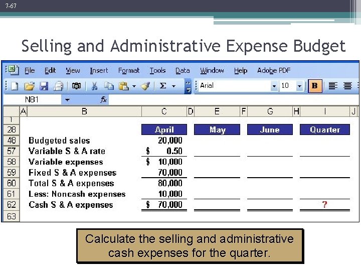 7 -67 Selling and Administrative Expense Budget Calculate the selling and administrative cash expenses