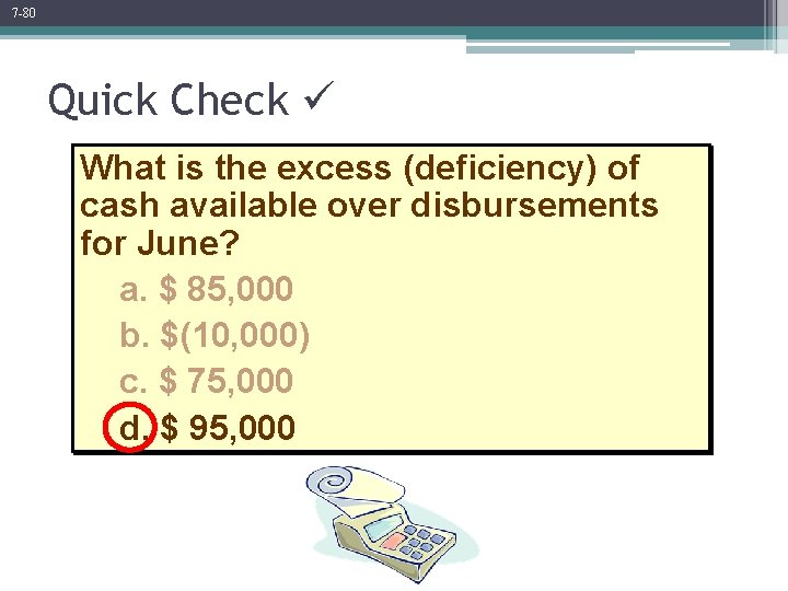 7 -80 Quick Check What is the excess (deficiency) of cash available over disbursements