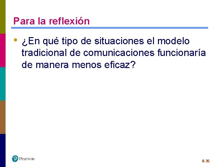 Para la reflexión • ¿En qué tipo de situaciones el modelo tradicional de comunicaciones