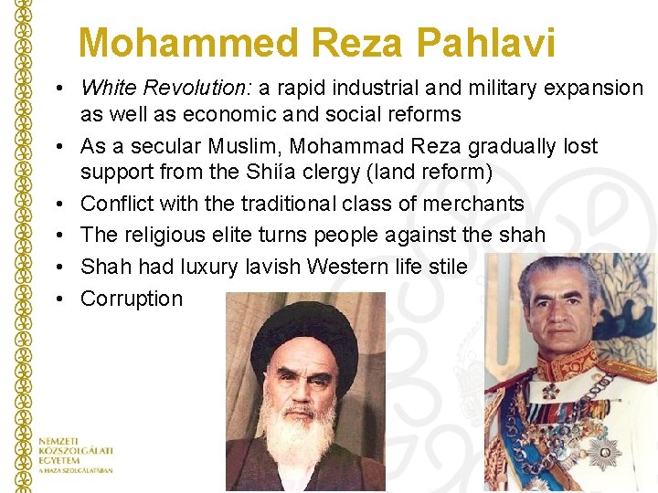 Mohammed Reza Pahlavi • White Revolution: a rapid industrial and military expansion as well