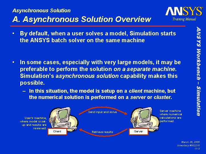 Asynchronous Solution A. Asynchronous Solution Overview Training Manual • In some cases, especially with