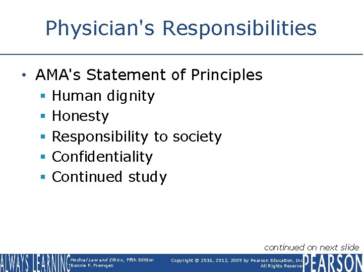 Physician's Responsibilities • AMA's Statement of Principles § § § Human dignity Honesty Responsibility Physician's Responsibilities • AMA's Statement of Principles § § § Human dignity Honesty Responsibility