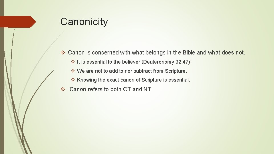 Canonicity Canon is concerned with what belongs in the Bible and what does not.