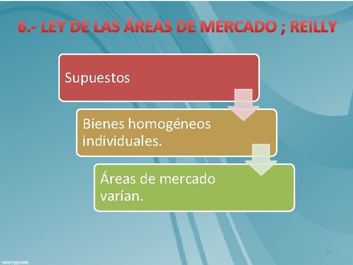 6. - LEY DE LAS ÁREAS DE MERCADO ; REILLY Supuestos Bienes homogéneos individuales.