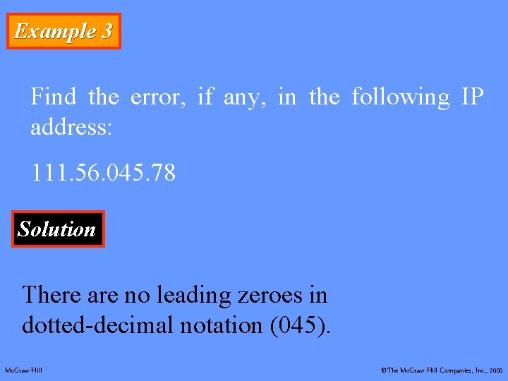 Example 3 Find the error, if any, in the following IP address: 111. 56.