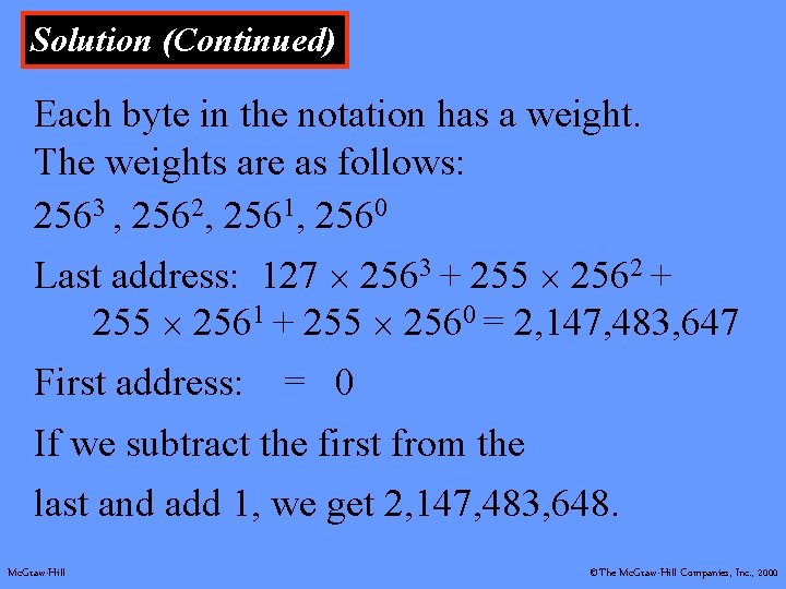 Solution (Continued) Each byte in the notation has a weight. The weights are as