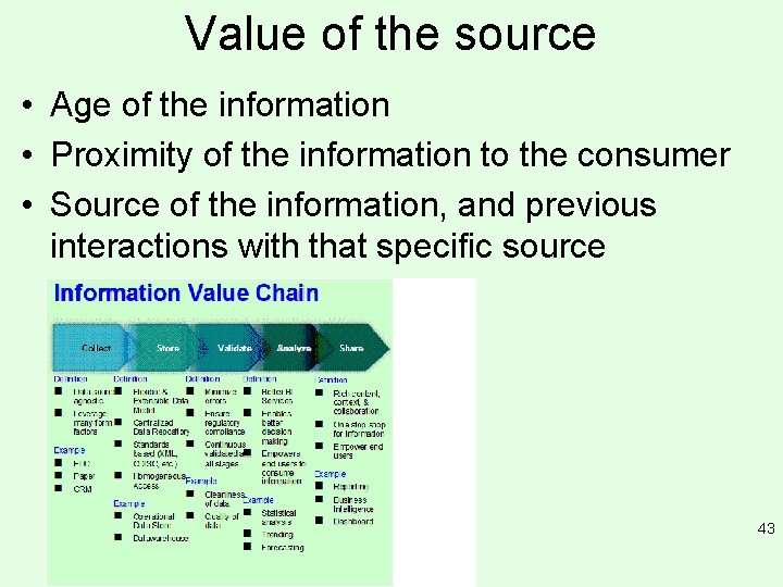 Value of the source • Age of the information • Proximity of the information