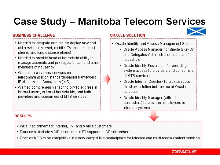 Case Study – Manitoba Telecom Services BUSINESS CHALLENGE ORACLE SOLUTION • Needed to integrate Case Study – Manitoba Telecom Services BUSINESS CHALLENGE ORACLE SOLUTION • Needed to integrate