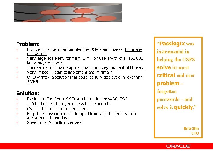 Problem: • • • Number one identified problem by USPS employees: too many passwords Problem: • • • Number one identified problem by USPS employees: too many passwords