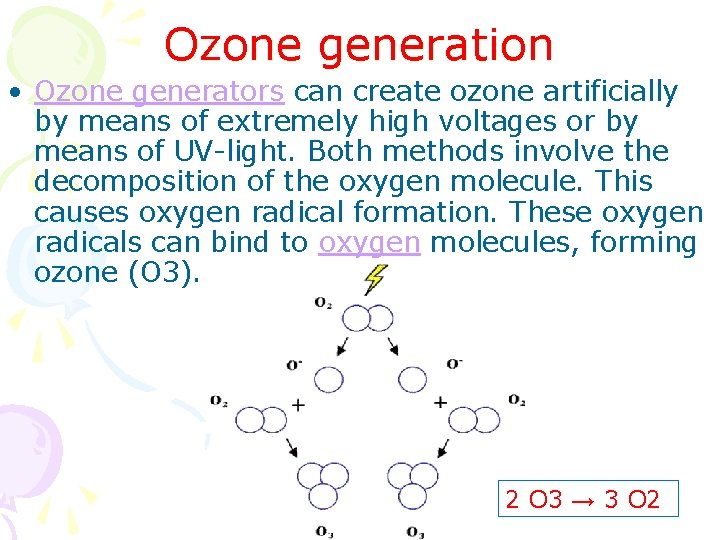 Ozone generation • Ozone generators can create ozone artificially by means of extremely high Ozone generation • Ozone generators can create ozone artificially by means of extremely high