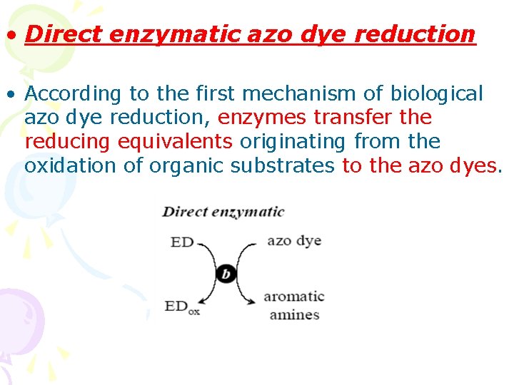 • Direct enzymatic azo dye reduction • According to the first mechanism of • Direct enzymatic azo dye reduction • According to the first mechanism of