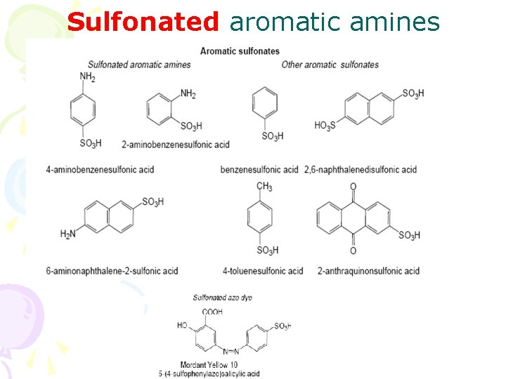 Sulfonated aromatic amines Sulfonated aromatic amines
